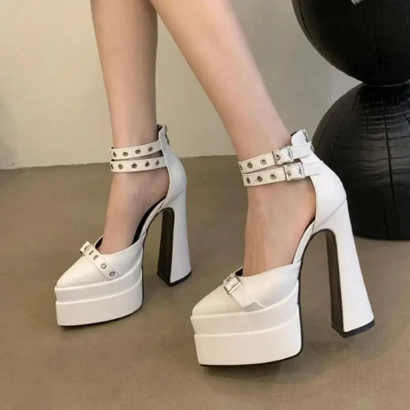 Women US4.5/EU35 / White Dropshipping Retro Sandalias Con Tacon Buckle Lace up 2024 Sandals Platform Heels for Women
