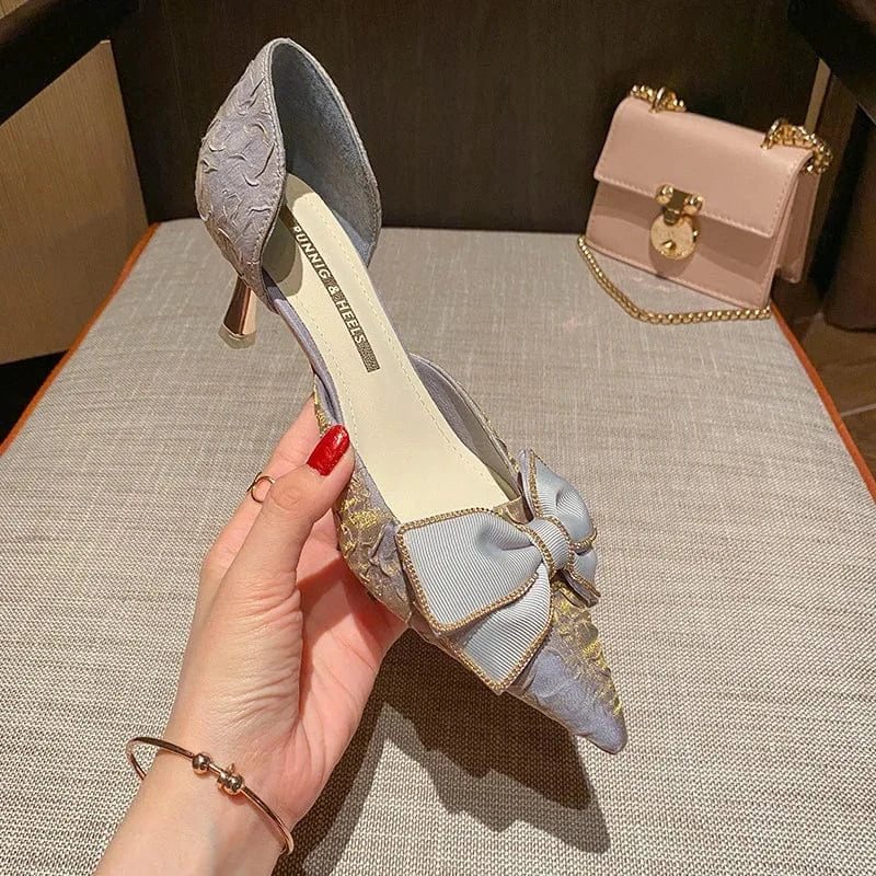 Women US4/EU34 / Blue 6CM Factory Wholesale 32-43 Pumps Latest Design Bowknot Elegant Women Lady Low Heels Shoes