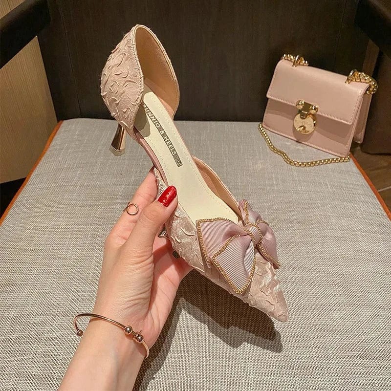 Women US4/EU34 / Pink 6CM Factory Wholesale 32-43 Pumps Latest Design Bowknot Elegant Women Lady Low Heels Shoes