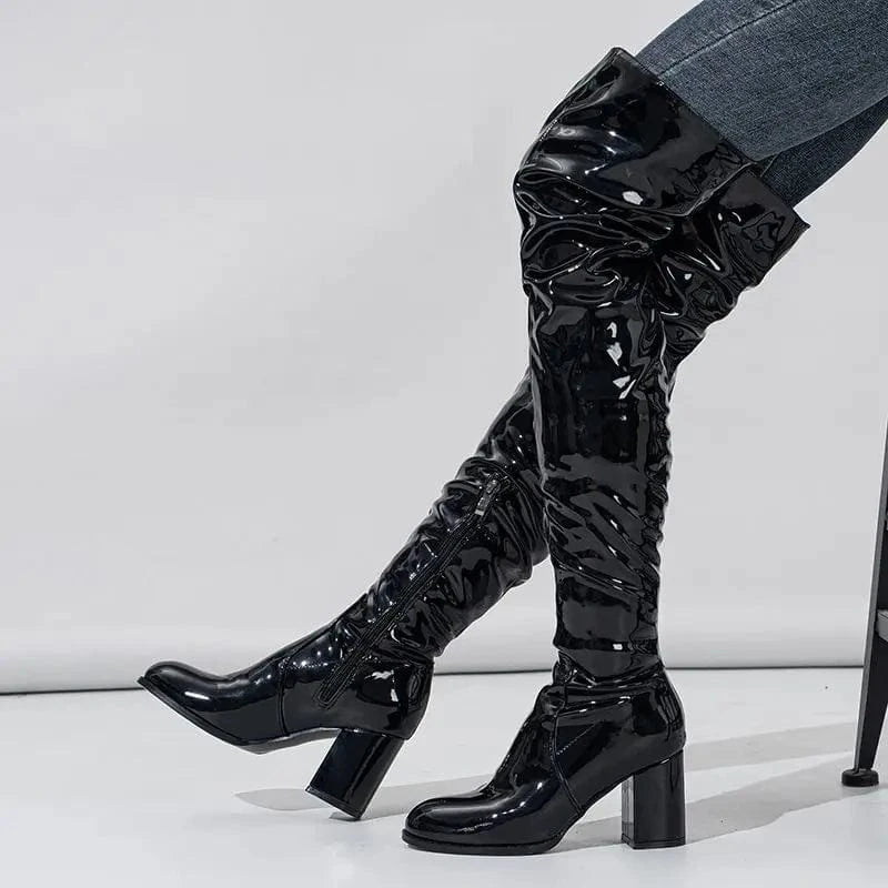 Women US5/EU36 / Black Botas Largas De Mujer Chunky Low Heel Women Over the Knee Boots for Winter and Fall