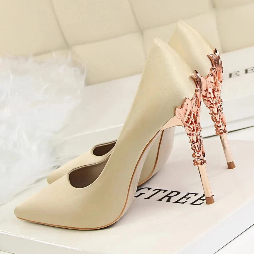 Women US5/EU36 / Champagne Zapatos Mujer Tacones Fashion Fashion Spike Gold Metal Stiletto New Designer Elegant Pump Heels for Ladies and Women