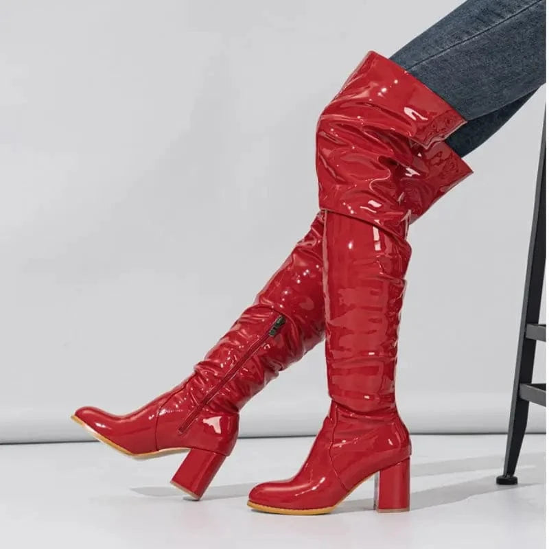 Women US5/EU36 / Red Botas Largas De Mujer Chunky Low Heel Women Over the Knee Boots for Winter and Fall