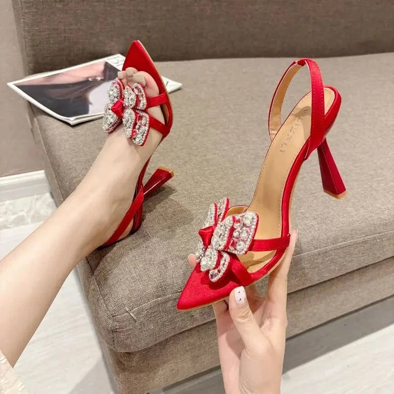 Women US5/EU36 / Red Trendy Color European Fashion Butterfly Strap Lace up Shoes 2024 Female Heels Sandals