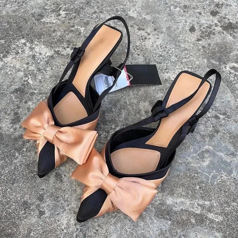 Women US5/Eur36 / Black Slingback Escarpin Femme New Color Shoes Fashion Bow Tie Talon Mules for Women Shoes