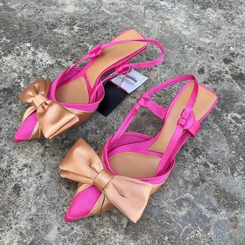Women US5/Eur36 / Rosy Pink Slingback Escarpin Femme New Color Shoes Fashion Bow Tie Talon Mules for Women Shoes