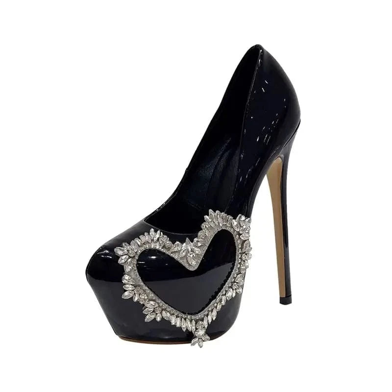 Women US6/EU37 / Black Rhinestone Love Tacones Plataforma Plateau Super High Stiletto Stripper Exotic Pole Dance Platform Heels for Ladies