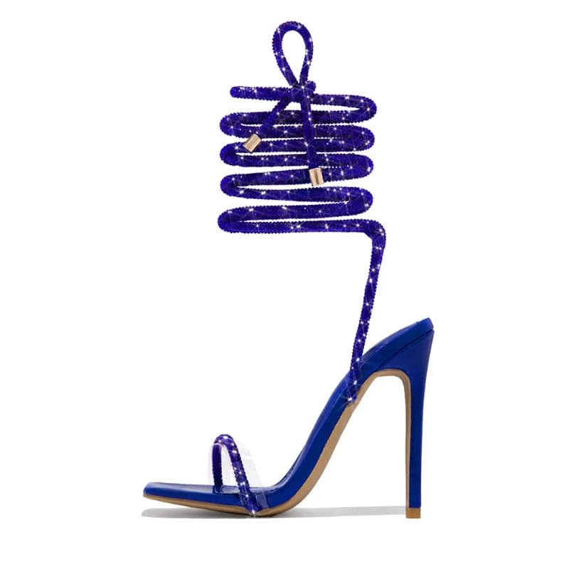 Women US6/EU37 / Blue Sandalias Elegantes Stiletto Lace up Strappy Ankle Strap Square Toe Women Ladies Heels 2023