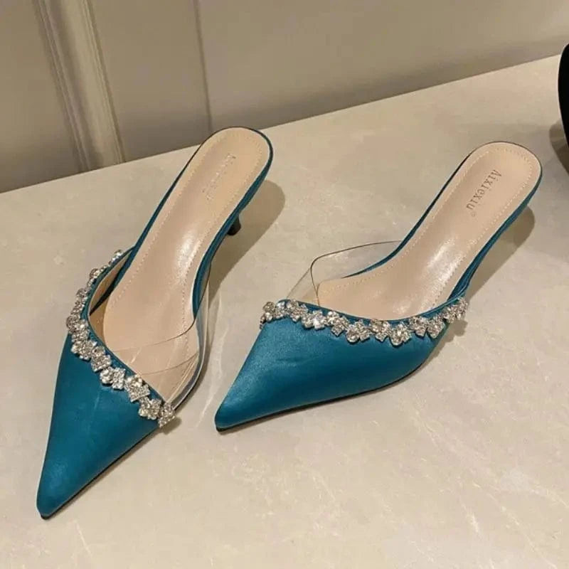 Women US7.5/EU39 / Green Crystal Rhinestone Dames Schoenen Stiletto Pumps Fashion Glass Transparent Women Heels Shoes for Lady