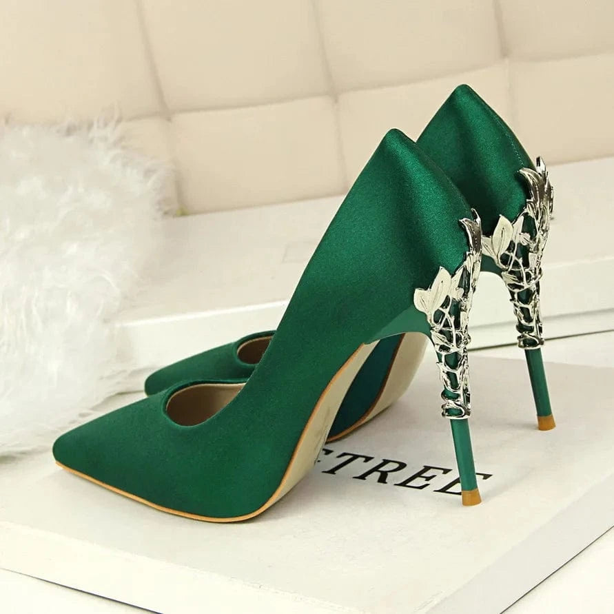 Women US7.5/EU39 / Green Zapatos Mujer Tacones Fashion Fashion Spike Gold Metal Stiletto New Designer Elegant Pump Heels for Ladies and Women