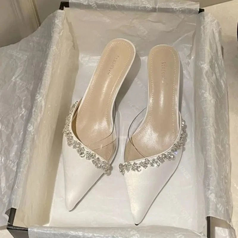 Women US7.5/EU39 / White Crystal Rhinestone Dames Schoenen Stiletto Pumps Fashion Glass Transparent Women Heels Shoes for Lady
