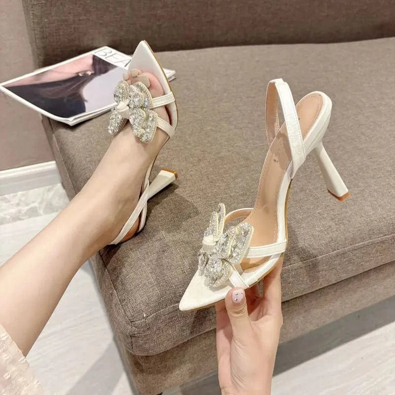 Women US7.5/EU39 / White Trendy Color European Fashion Butterfly Strap Lace up Shoes 2024 Female Heels Sandals