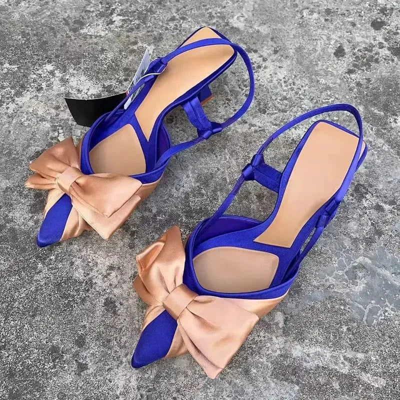 Women US7.5/Eur39 / Blue Slingback Escarpin Femme New Color Shoes Fashion Bow Tie Talon Mules for Women Shoes