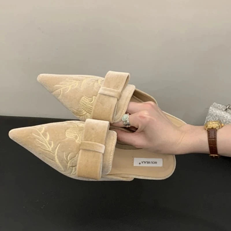 Women US7/EU38 / Khaki Embroidery Outdoor Slippers Closed Toe Female Ladies Casual  Loafer Spring  Flat shoes