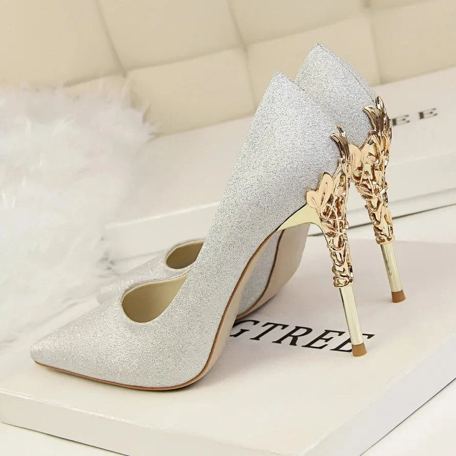 Women US7/EU38 / silver Zapatos Mujer Tacones Fashion Fashion Spike Gold Metal Stiletto New Designer Elegant Pump Heels for Ladies and Women