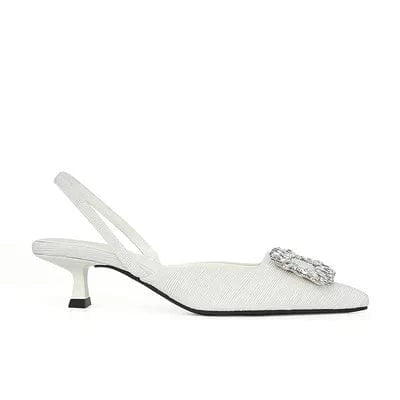 Women US7/Eur38 / White YQY012 Top Quality Luxury Rhinestone Square Button Low Heel 3cm High Heels Sandals For Women And Ladies Sandals