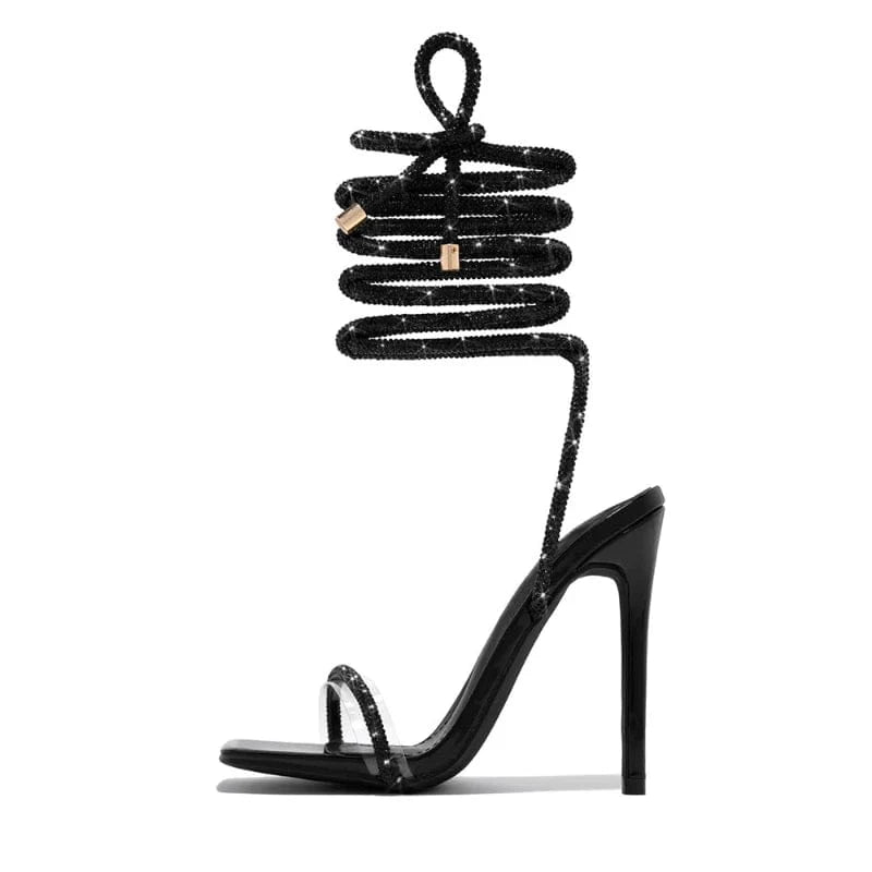 Women US8/EU40 / Black Sandalias Elegantes Stiletto Lace up Strappy Ankle Strap Square Toe Women Ladies Heels 2023