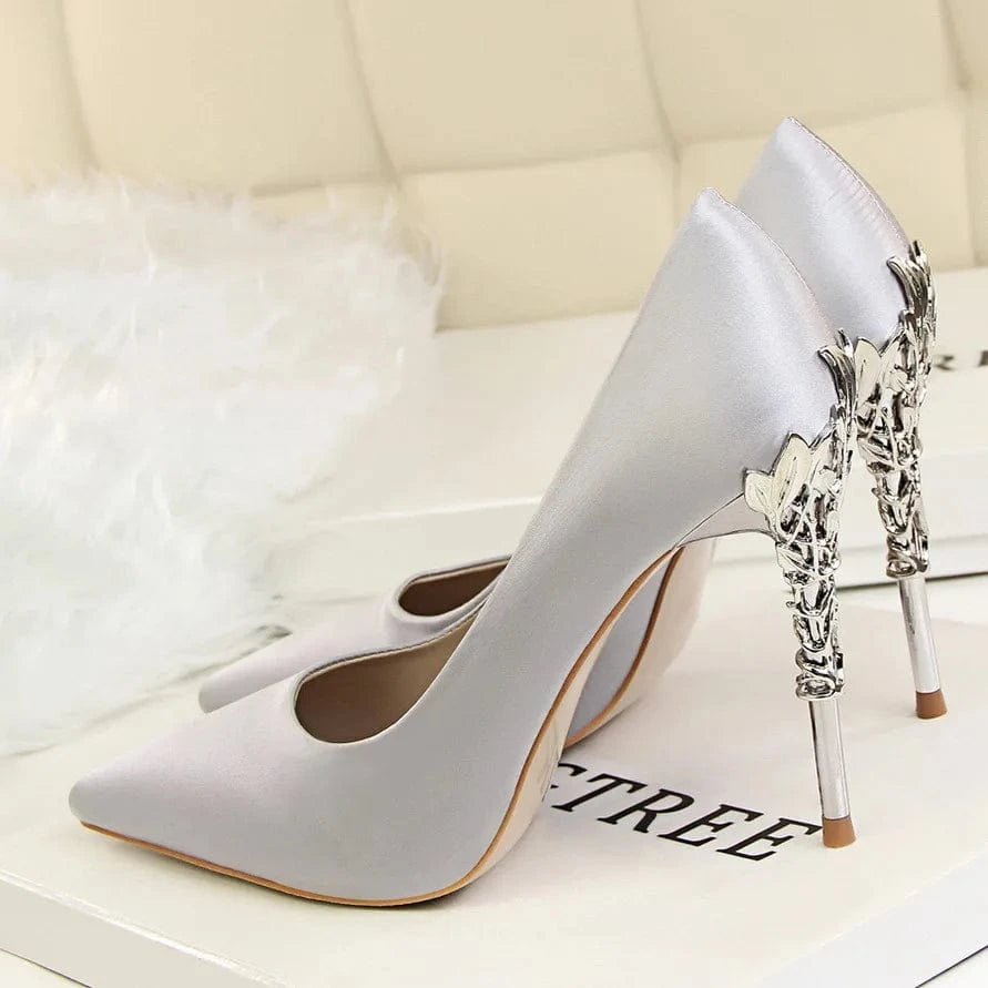 Women US8/EU40 / Grey Zapatos Mujer Tacones Fashion Fashion Spike Gold Metal Stiletto New Designer Elegant Pump Heels for Ladies and Women