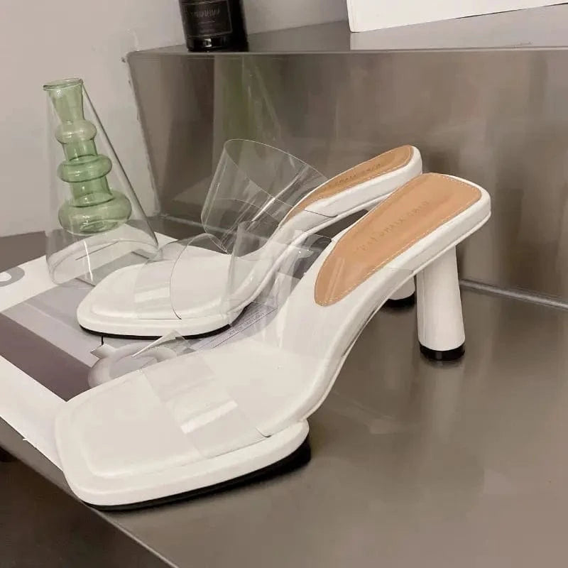 Women US8/EU40 / White Sandalias Plasticas Quality PVC Glass Summer Women's Slipper Shoes Heeled Ladies Sandals