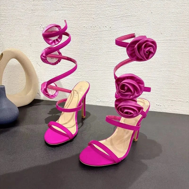 Women US9/EU41 / Rosy Snake Wrap Trendy Talons Haut Sexy Escarpins Ankle Tie up 2024 New Arrival Heels Sandals for Women
