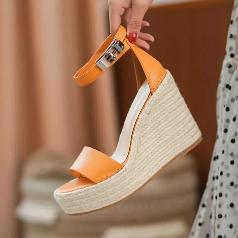 Women US9/Eur41 / Orange New Trendy Quality Sandalias Plataforma Jute Sole 2023 Platform Female Wedge Sandals