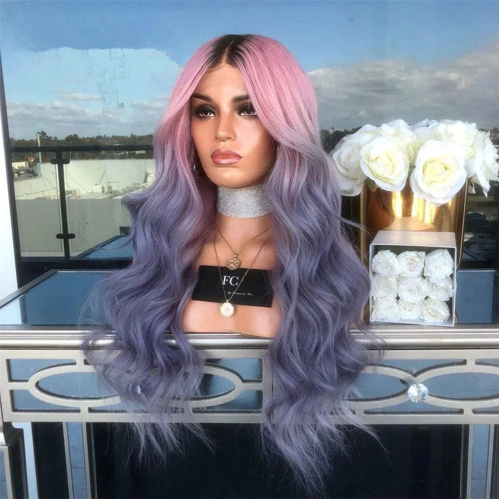 Women Wig Ombre Baby Pink Color Remy Human Hair 150% Density Transparent HD Lace Front Wigs With Dark Root