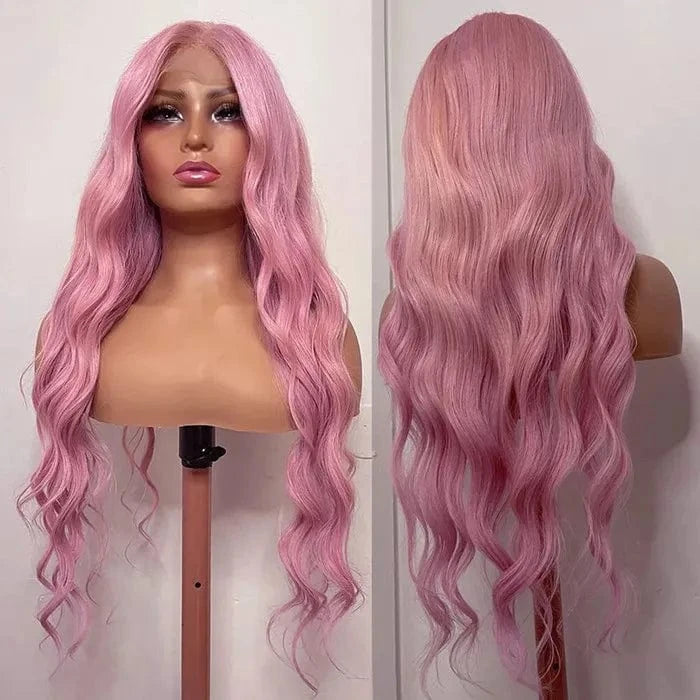 Women Wig Ombre Baby Pink Color Remy Human Hair 150% Density Transparent HD Lace Front Wigs With Dark Root