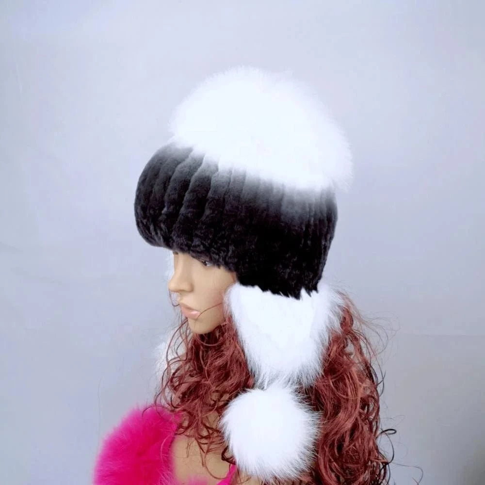 Women Winter Rex Rabbit Fur Hat Real Knitted  Fur Caps Female Russian Warm Beanies Hat New Women&#39;s Fur Hat