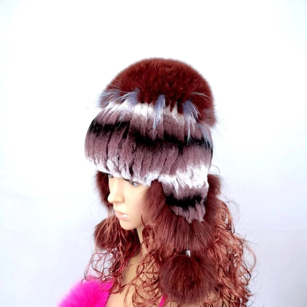Women Winter Rex Rabbit Fur Hat Real Knitted  Fur Caps Female Russian Warm Beanies Hat New Women&#39;s Fur Hat