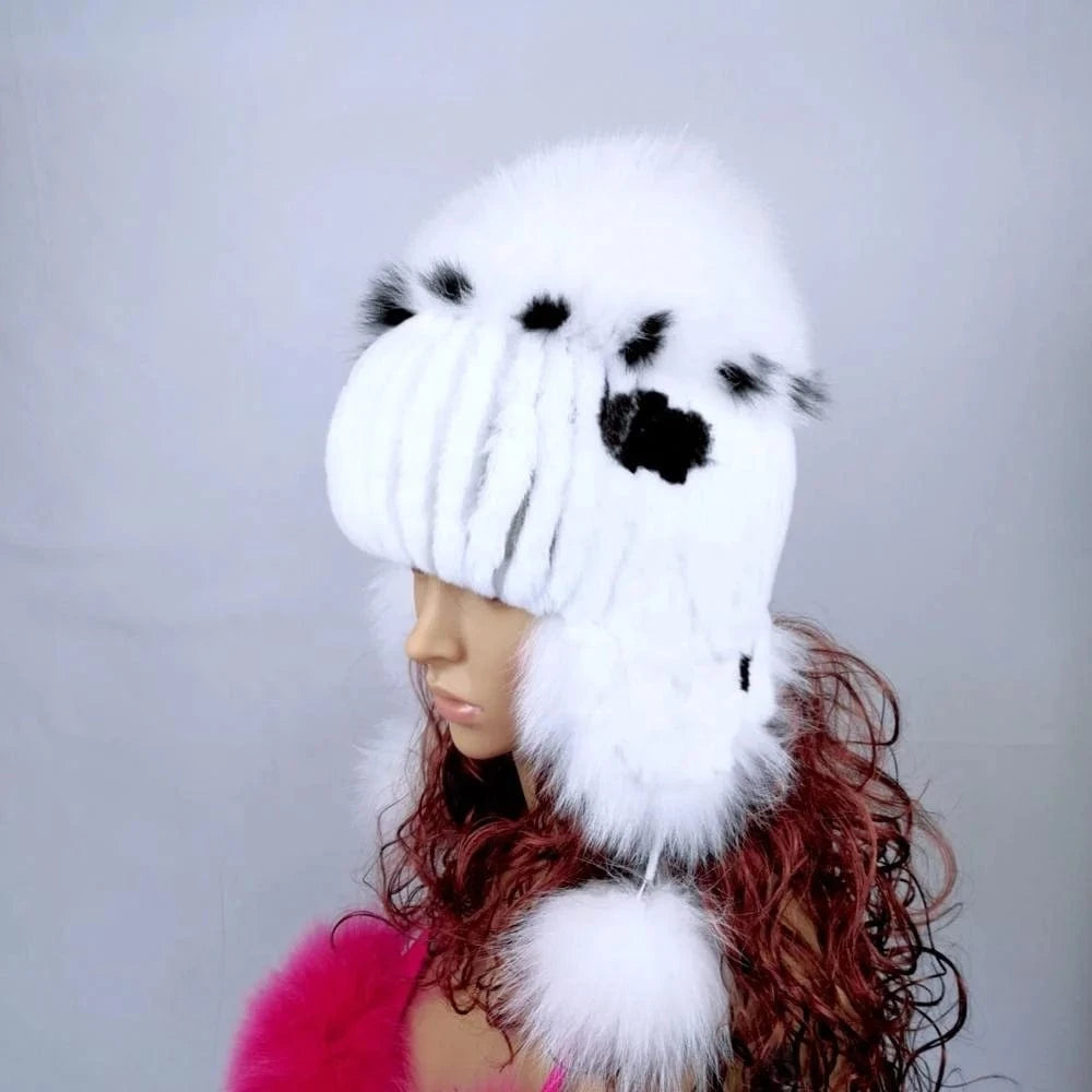Women Winter Rex Rabbit Fur Hat Real Knitted  Fur Caps Female Russian Warm Beanies Hat New Women&#39;s Fur Hat