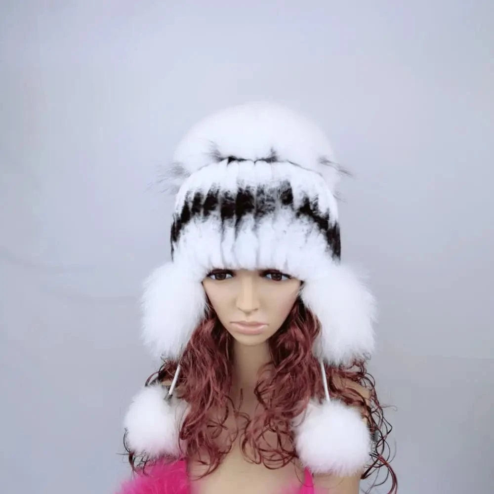 Women Winter Rex Rabbit Fur Hat Real Knitted  Fur Caps Female Russian Warm Beanies Hat New Women&#39;s Fur Hat