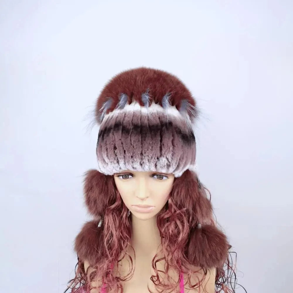 Women Winter Rex Rabbit Fur Hat Real Knitted  Fur Caps Female Russian Warm Beanies Hat New Women&#39;s Fur Hat