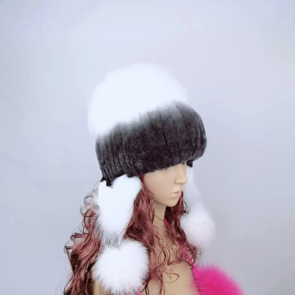 Women Winter Rex Rabbit Fur Hat Real Knitted  Fur Caps Female Russian Warm Beanies Hat New Women&#39;s Fur Hat