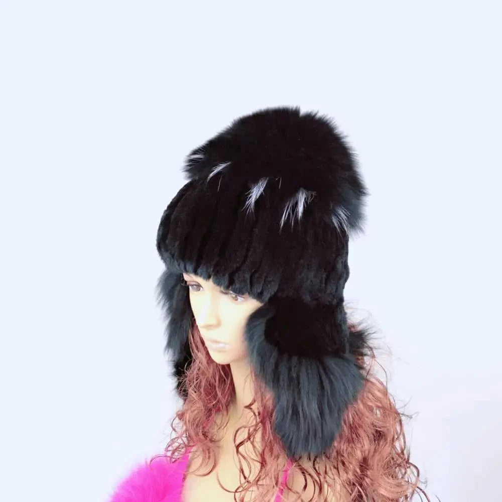 Women Winter Rex Rabbit Fur Hat Real Knitted  Fur Caps Female Russian Warm Beanies Hat New Women&#39;s Fur Hat