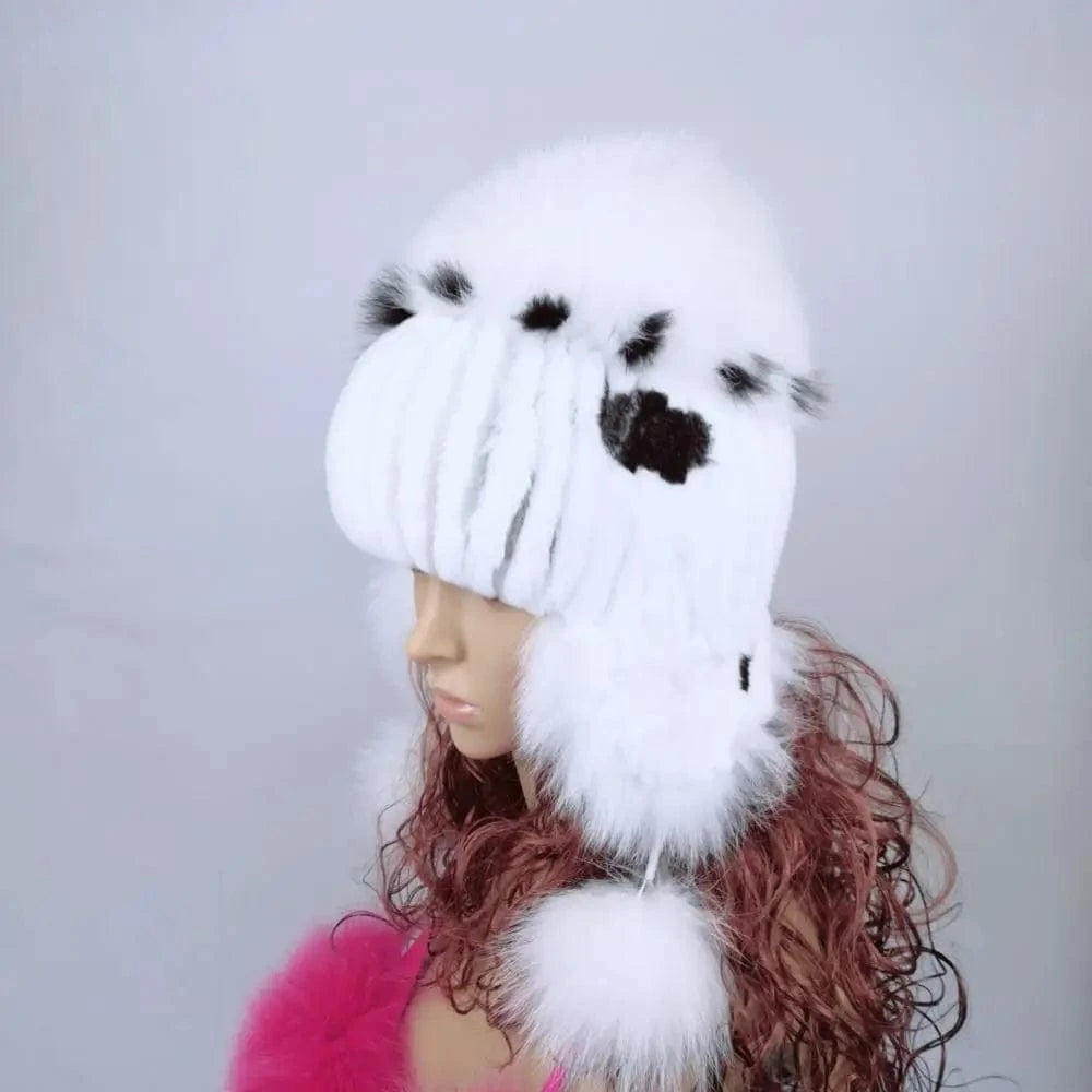 Women Winter Rex Rabbit Fur Hat Real Knitted  Fur Caps Female Russian Warm Beanies Hat New Women&#39;s Fur Hat