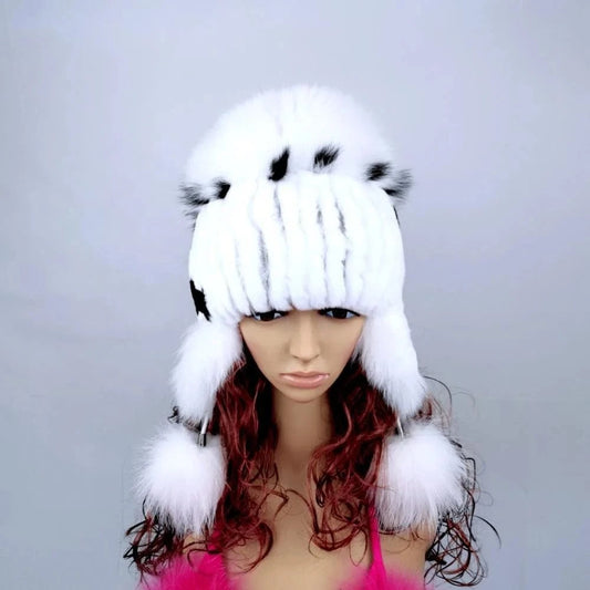 Women Winter Rex Rabbit Fur Hat Real Knitted  Fur Caps Female Russian Warm Beanies Hat New Women&#39;s Fur Hat
