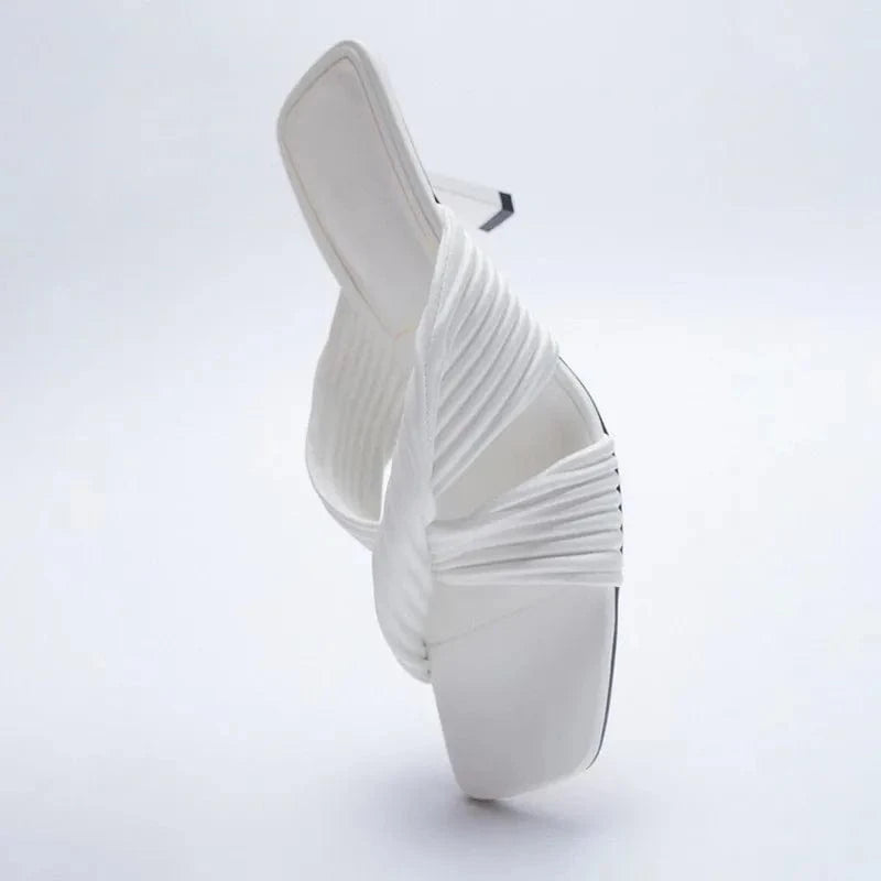 Women Wrapped Strappy Casual Square Peep Toe High Heels Sandals Ladies Casual Dress Shoes