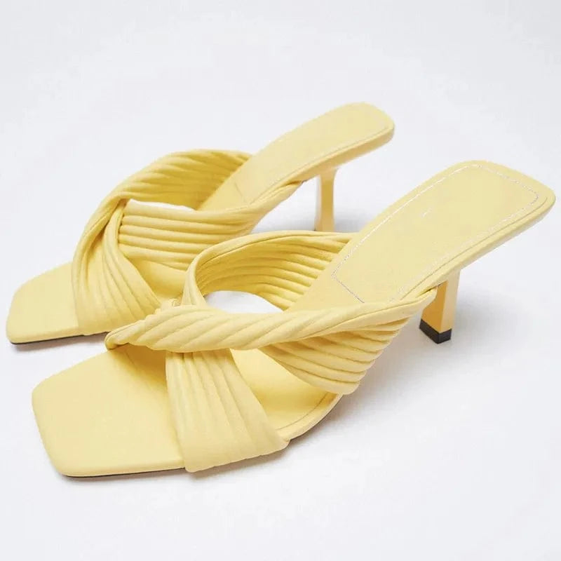 Women Wrapped Strappy Casual Square Peep Toe High Heels Sandals Ladies Casual Dress Shoes
