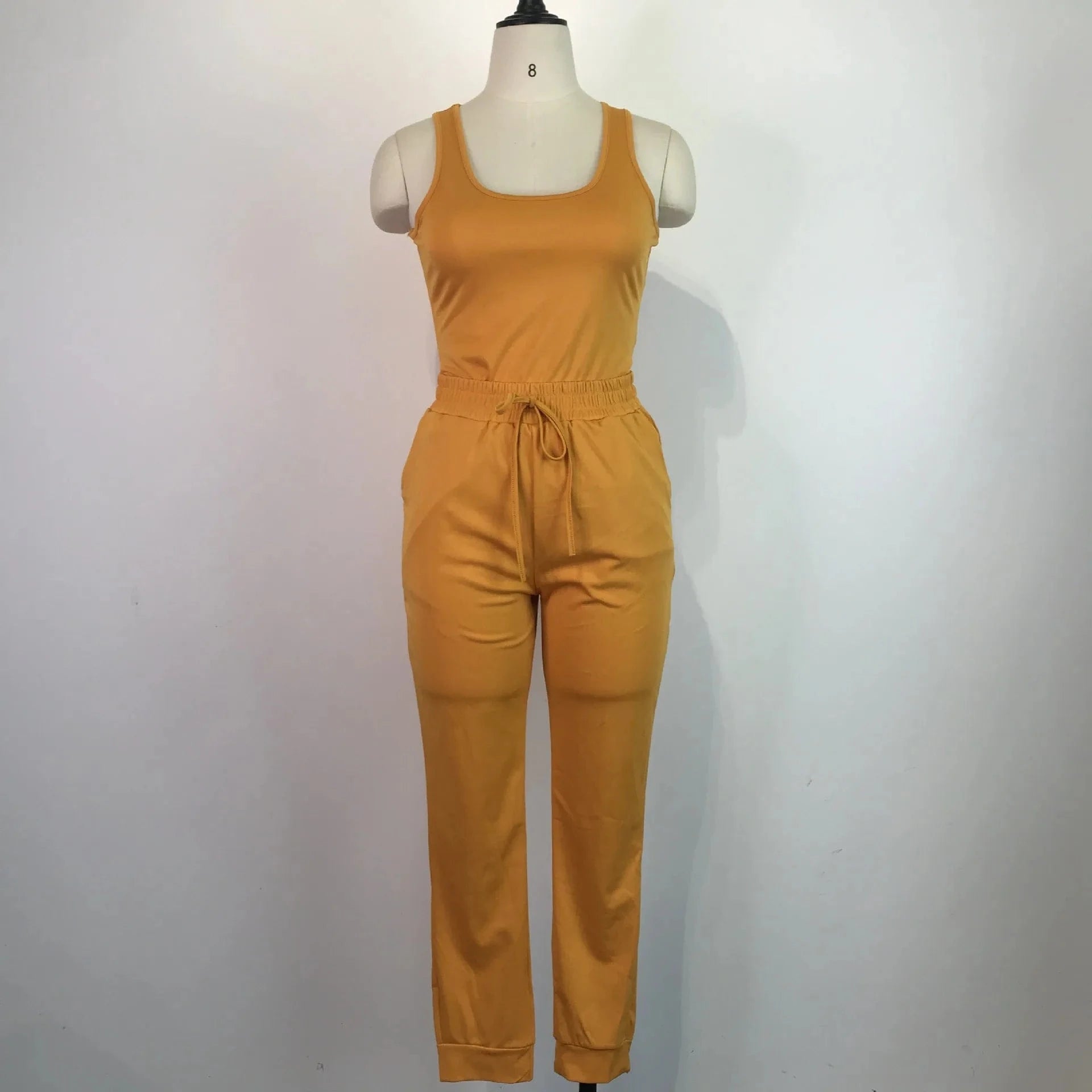 Womens 2 Piece Terry Jogger Set Tank Top Two Piece Sweat Pants Summer Cotton Jogger Sets Women Plain