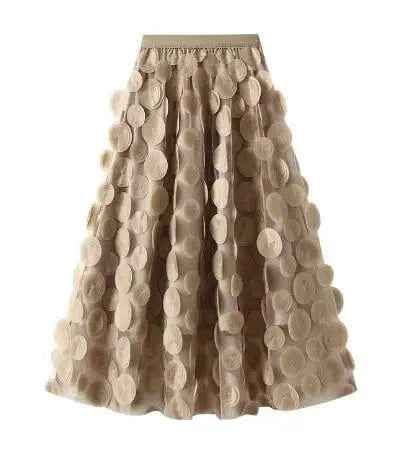 Womens 2024 Spring Summer High Waist Elastic Midi Long Tutu Skirts S-3XL Retro Goth 3D Design Polka Dot Tulle Mesh Skirts