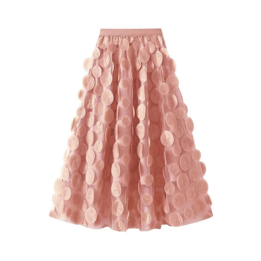 Womens 2024 Spring Summer High Waist Elastic Midi Long Tutu Skirts S-3XL Retro Goth 3D Design Polka Dot Tulle Mesh Skirts