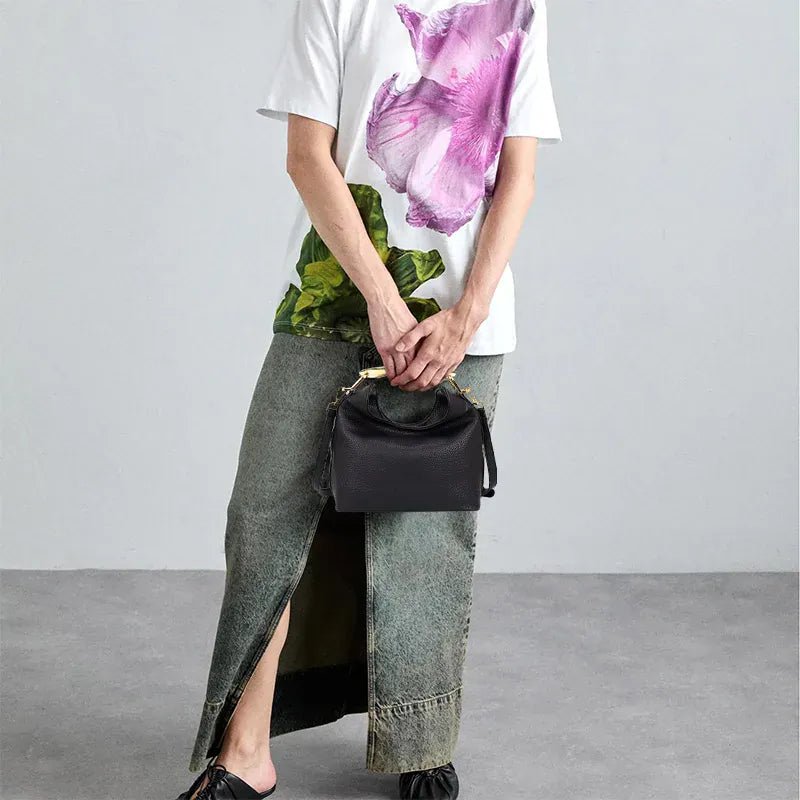 Women's Bag Lychee Pattern Metal Handle Shoulder Bag Evening Clutch Bag Fashion Half - moon Crossbody Bag - SN Wigs & More