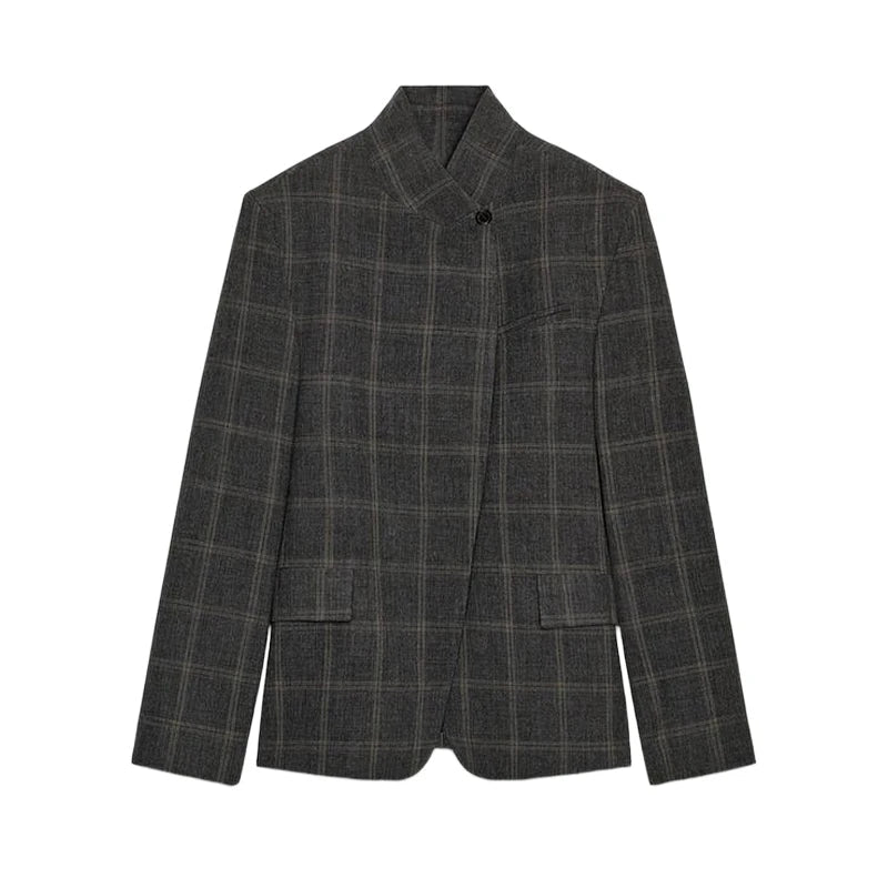 Women's Blazer + One - Button Closure, Pockets, Long Sleeves + Plaid Winter Office Style - SN Wigs & More