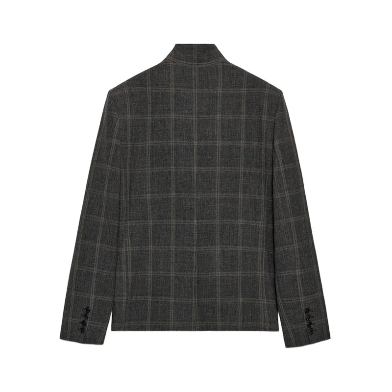 Women's Blazer + One - Button Closure, Pockets, Long Sleeves + Plaid Winter Office Style - SN Wigs & More