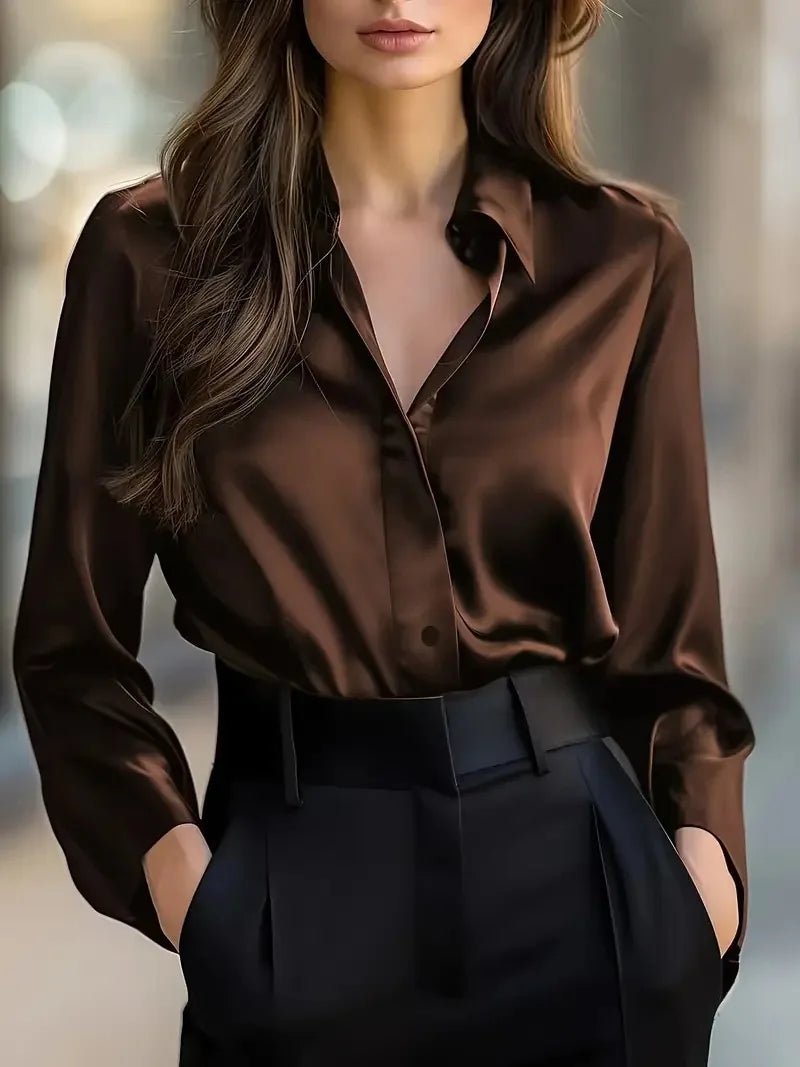 Women's Cardigan Top Lapel Collar Button Front Blended Fabric Slight Stretch Elegant Office Wear - SN Wigs & More