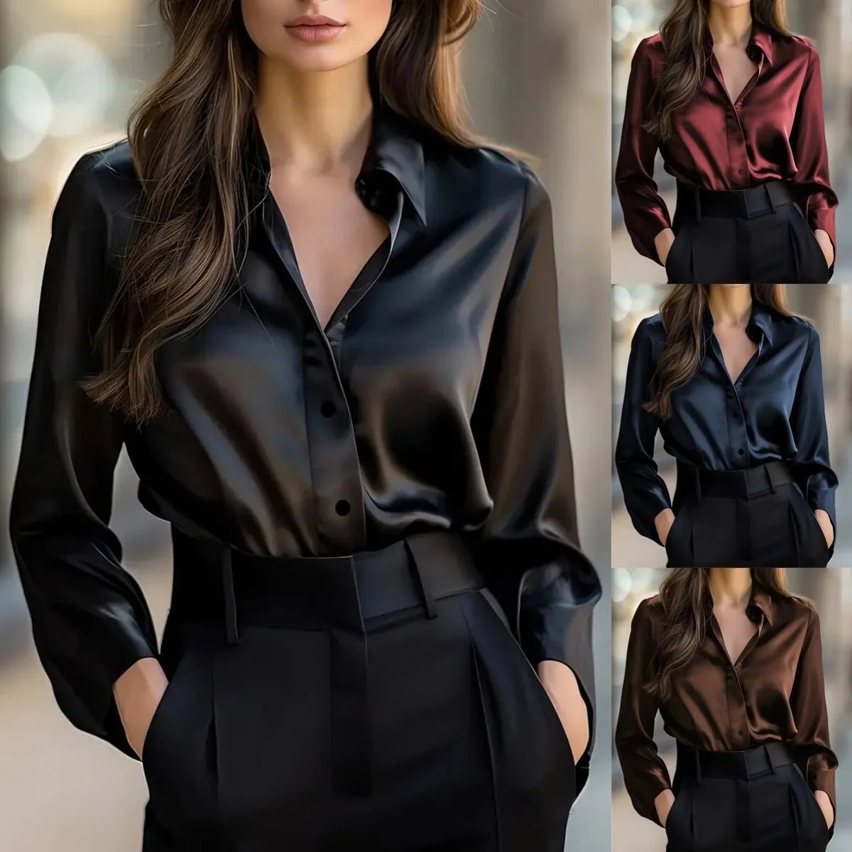 Women's Cardigan Top Lapel Collar Button Front Blended Fabric Slight Stretch Elegant Office Wear - SN Wigs & More