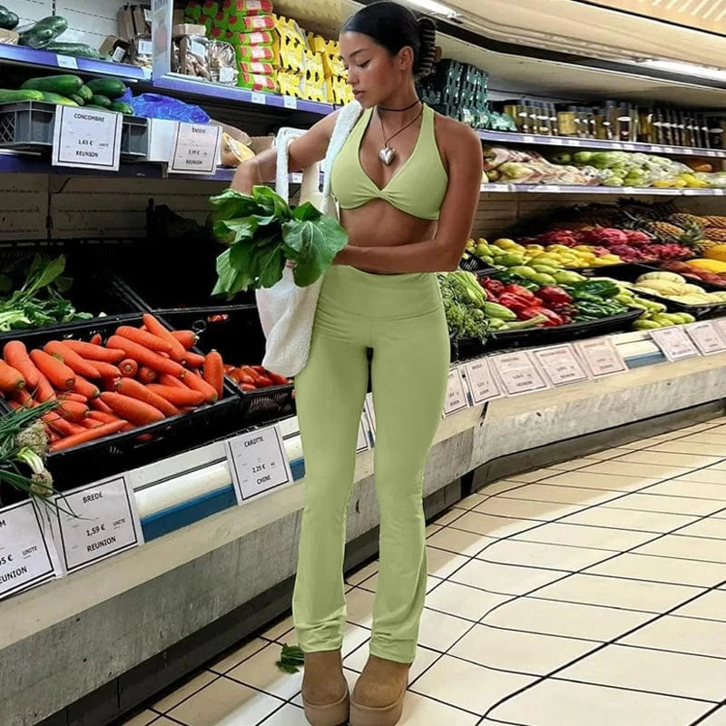 Womens Clothing 2 Two Piece Lounge Set Tracksuits Custom Crop Top and Flare Pants Set Spring Summer Casual Outfits For Ladies