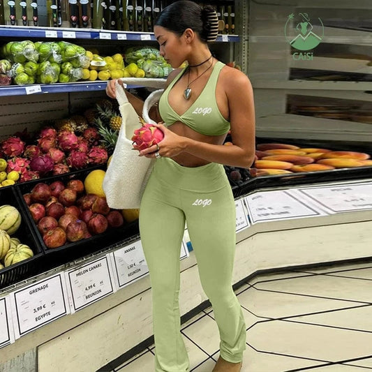 Womens Clothing 2 Two Piece Lounge Set Tracksuits Custom Crop Top and Flare Pants Set Spring Summer Casual Outfits For Ladies