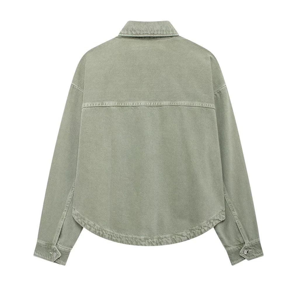 Womens Denim Jacket Buckle Patch Detail With Button Pockets Casual Everyday Style - SN Wigs & More