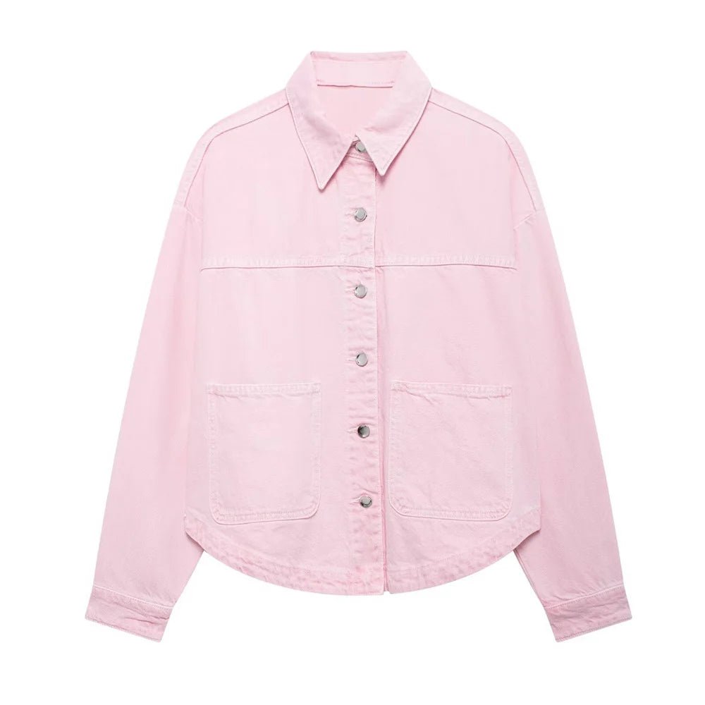 Womens Denim Jacket Buckle Patch Detail With Button Pockets Casual Everyday Style - SN Wigs & More