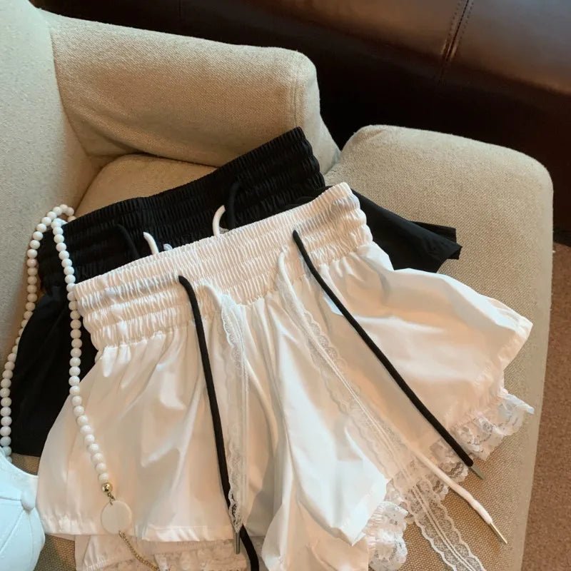 Women's Denim Shorts With Lace Splicing Detail Pockets With Belt Loops Urban Street Style - SN Wigs & More